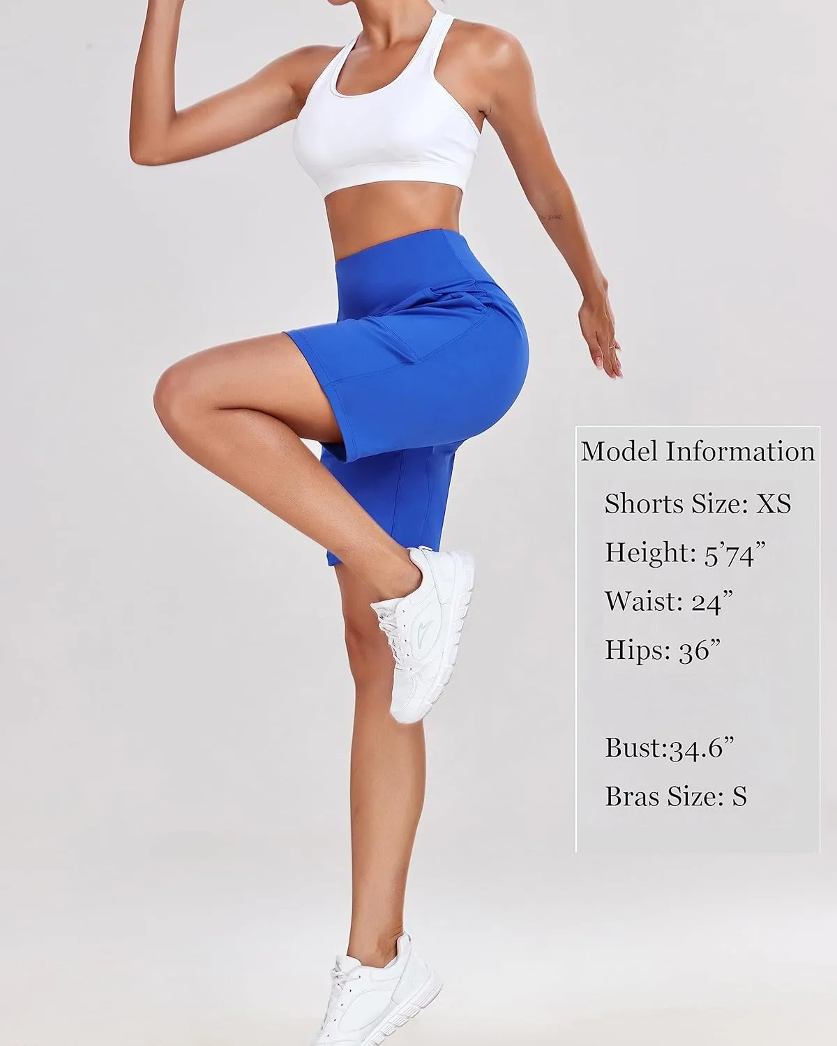 Oalka Women's High Waisted Shorts Yoga Workout Bermuda Long Hiking Shorts with Pockets