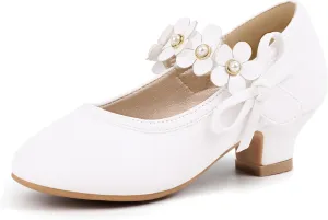 PANDANINJIA Girls Dress Shoes Kids Toddler Heels Pumps Flower Girl Mary Jane School Wedding Party Princess Shoes