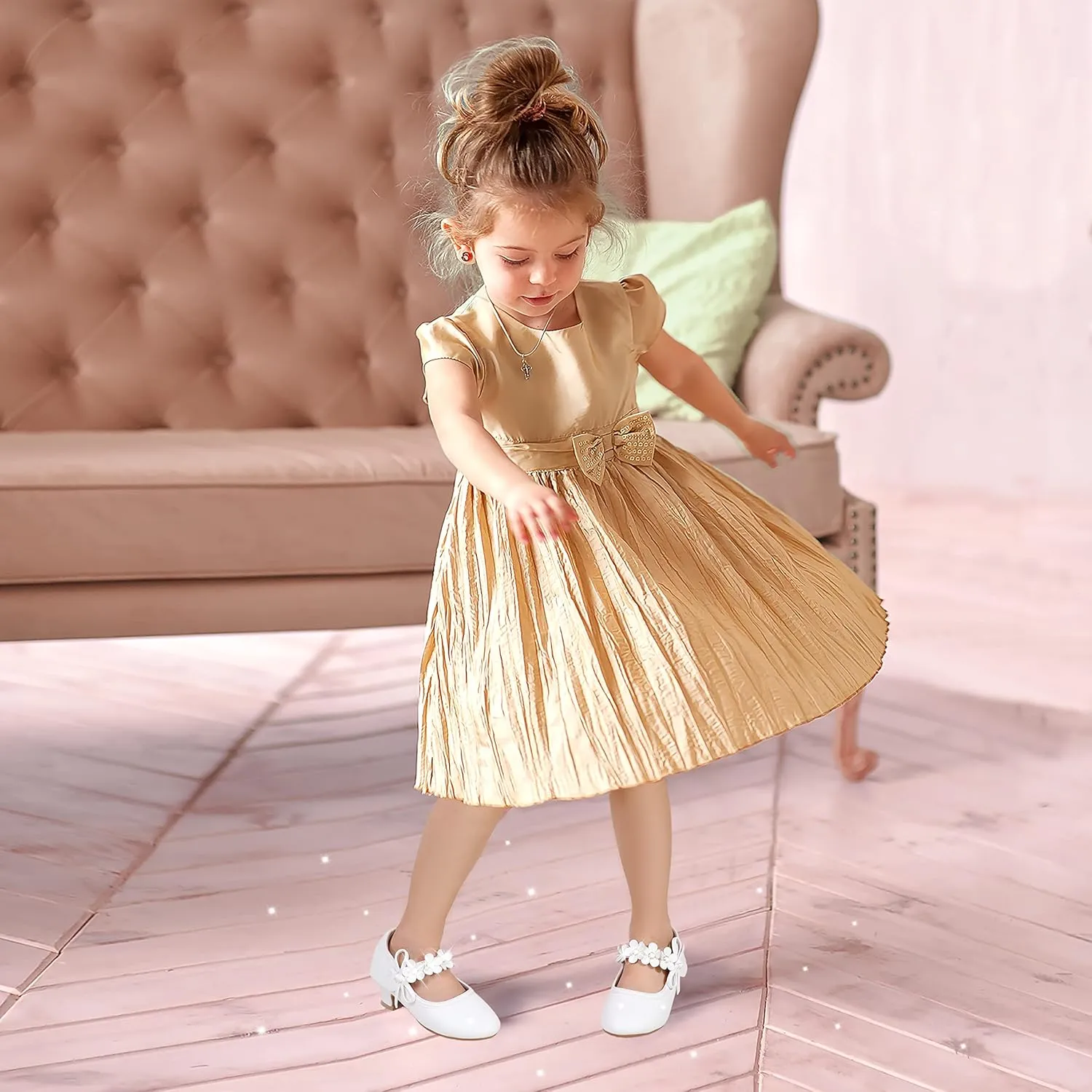 PANDANINJIA Girls Dress Shoes Kids Toddler Heels Pumps Flower Girl Mary Jane School Wedding Party Princess Shoes