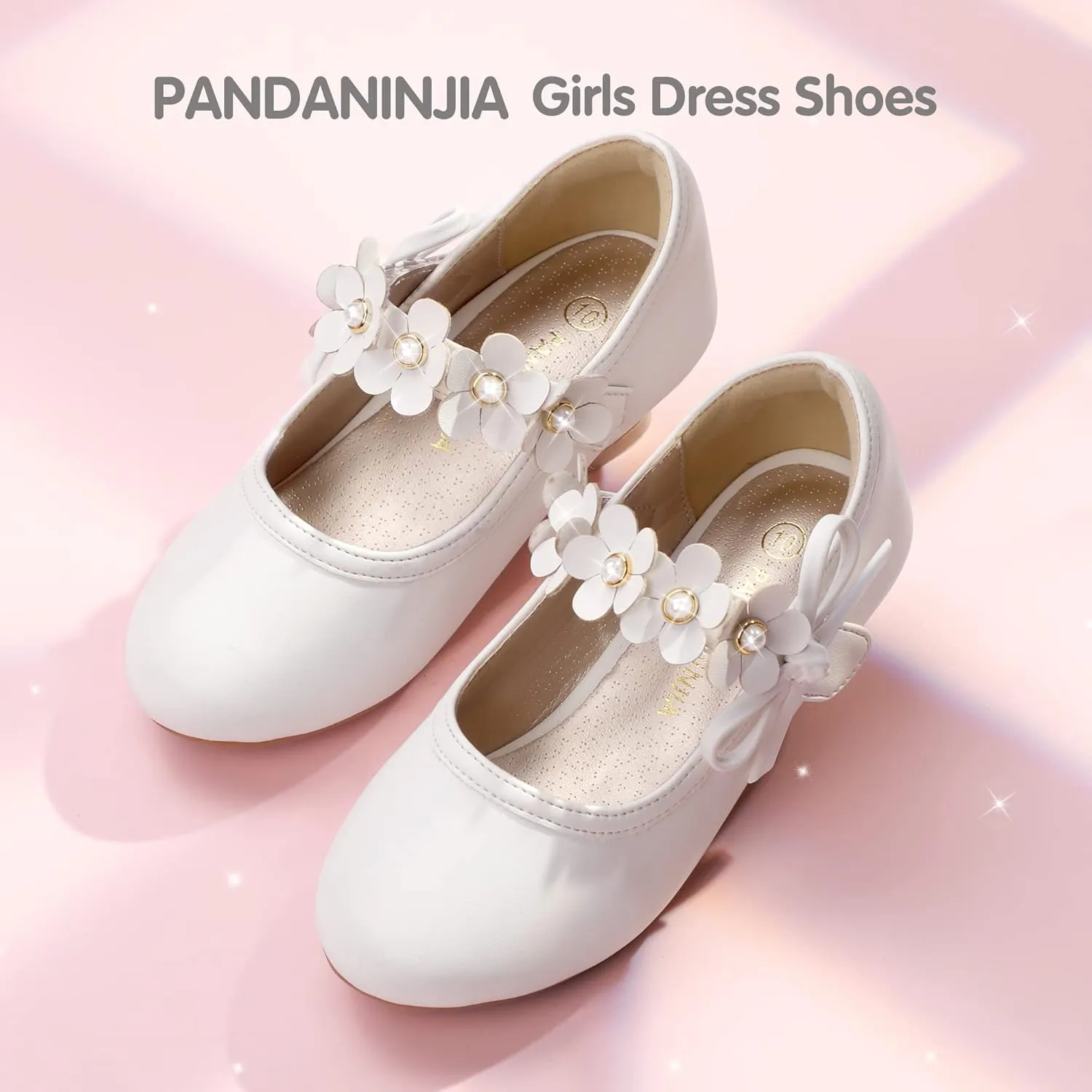 PANDANINJIA Girls Dress Shoes Kids Toddler Heels Pumps Flower Girl Mary Jane School Wedding Party Princess Shoes