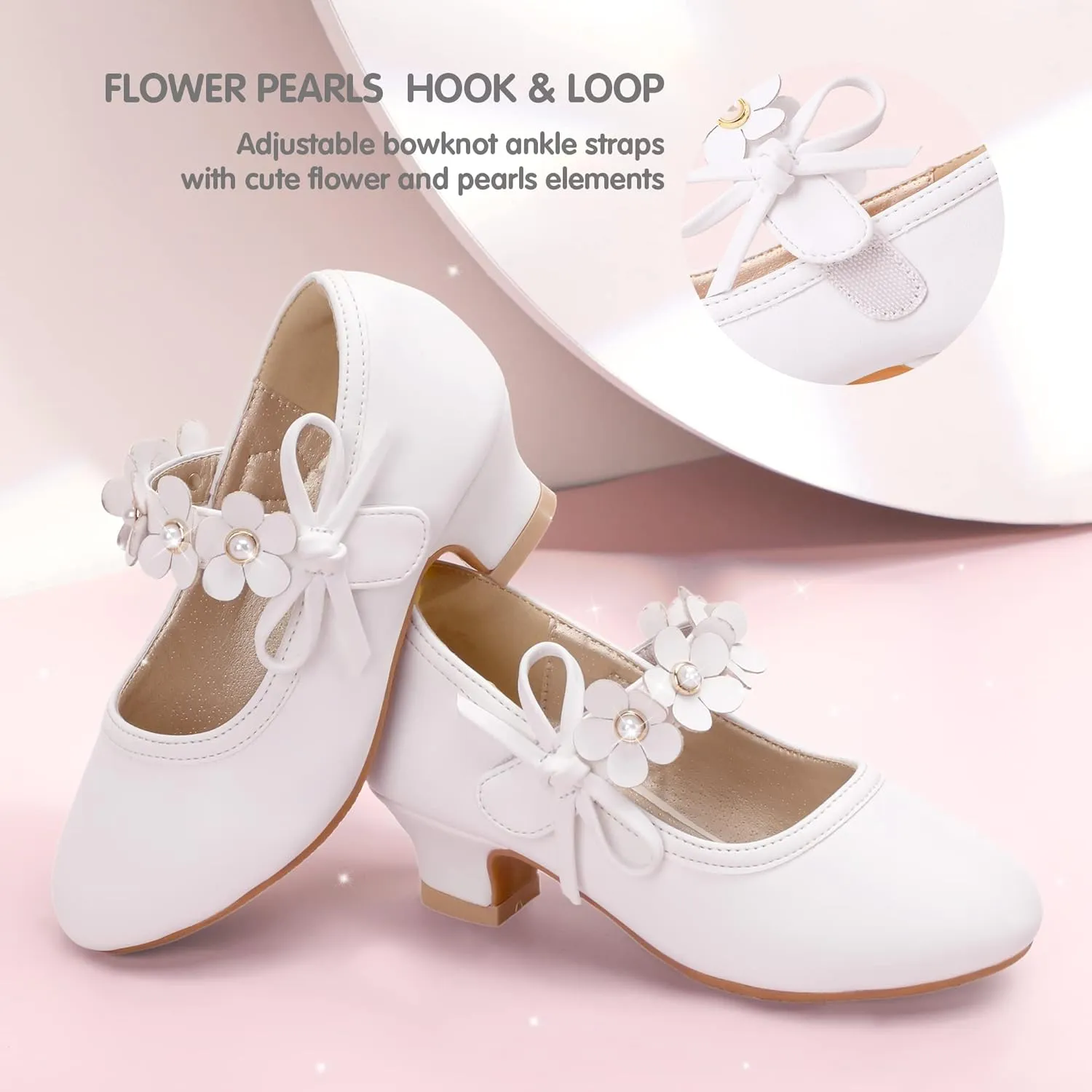 PANDANINJIA Girls Dress Shoes Kids Toddler Heels Pumps Flower Girl Mary Jane School Wedding Party Princess Shoes