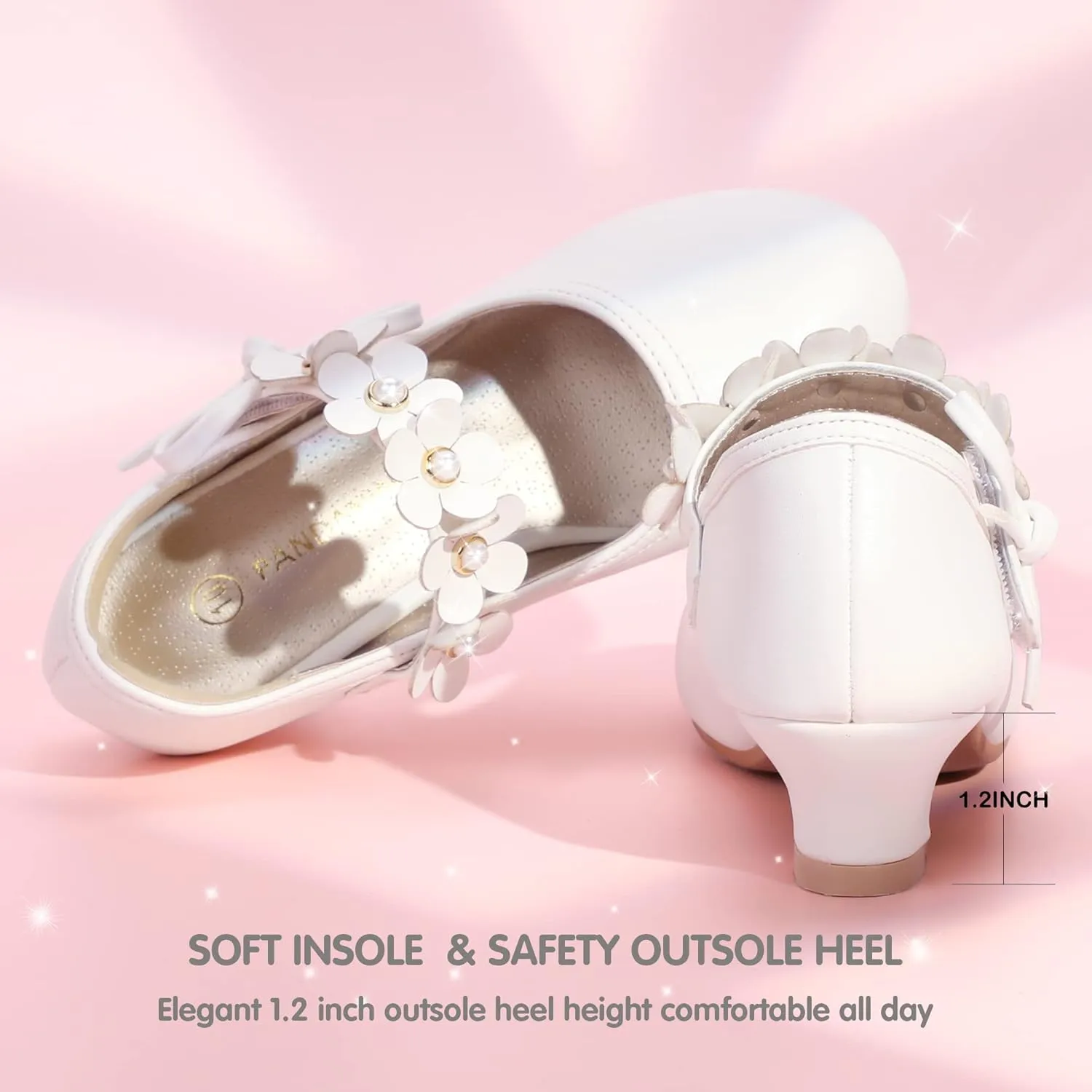 PANDANINJIA Girls Dress Shoes Kids Toddler Heels Pumps Flower Girl Mary Jane School Wedding Party Princess Shoes