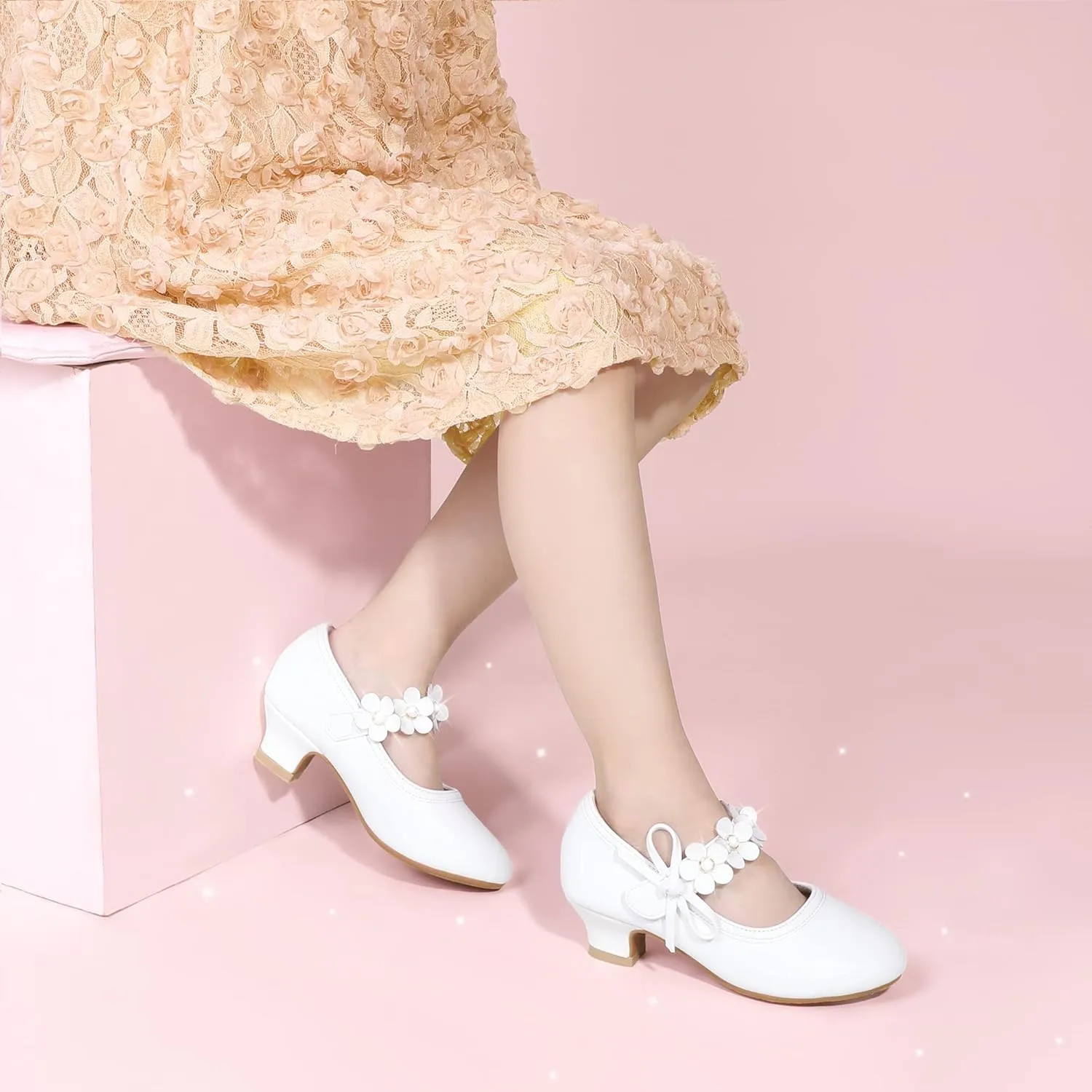 PANDANINJIA Girls Dress Shoes Kids Toddler Heels Pumps Flower Girl Mary Jane School Wedding Party Princess Shoes