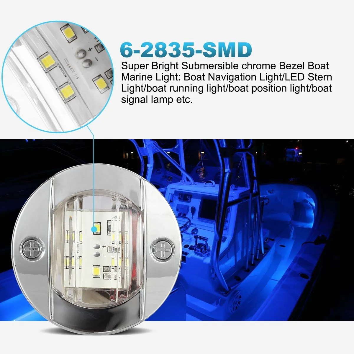 Partsam 3" inch Round LED Navigation Boat Lights Stern Anchor Lamps