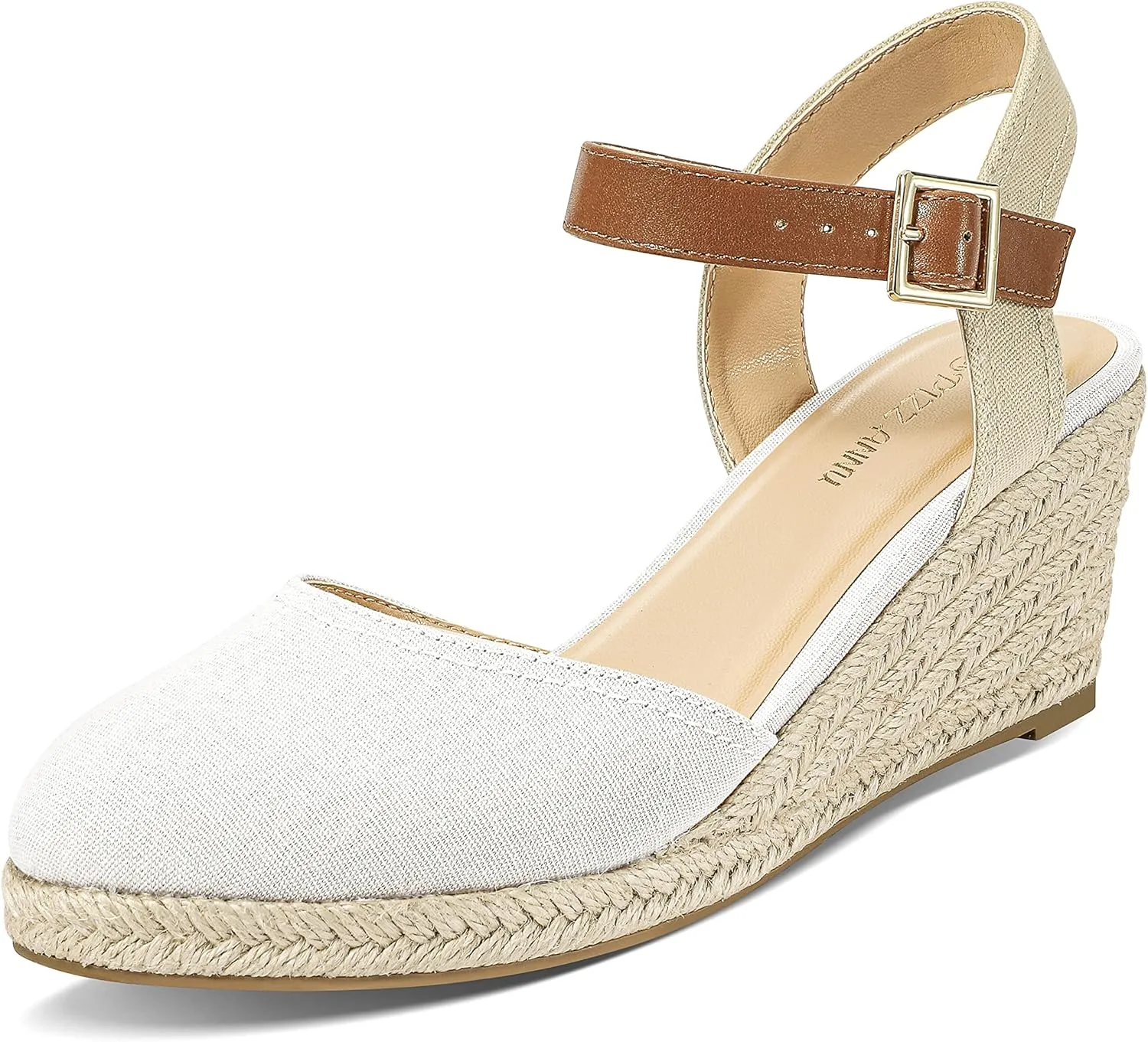 PIZZ ANNU Women's Espadrille Low Wedge Heel Sandals with Buckle Ankle Strap Close Toe Casual Dressy Summer Platform Shoes