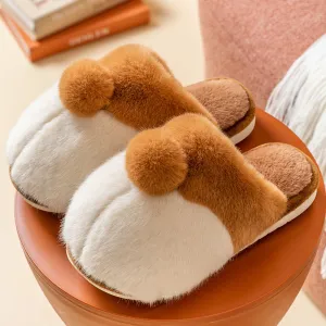 Plush Corgi Slippers for Women