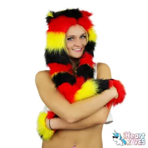 Red Black Yellow Furry Hood