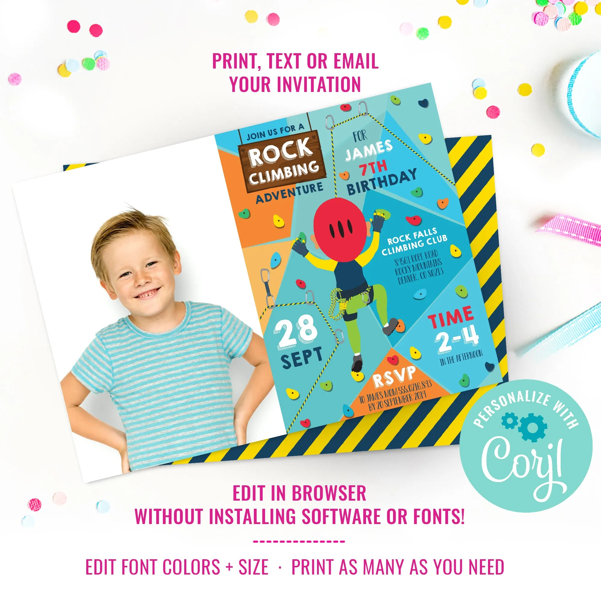 Rock Climbing Party Photo Invitation | Outdoor Adventure Party