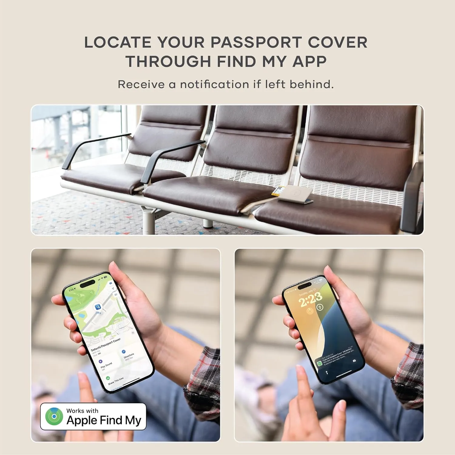 Satechi Passport Holder for Travel with Find My, Passport Cover with 4 Card Holder, Wireless Charging, and RFID Protection ?C Travel Essential Vegan Leather Passport?C Sand