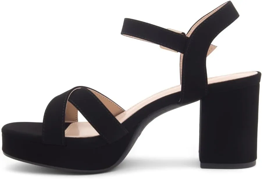 Shoe Land SL-Sabrina Women's Platform Heels, 3-Inch Chunky Block Heeled Sandals, Square Open Toe Ankle Strappy Dressy Heels for Prom, Wedding, Party, and Evening