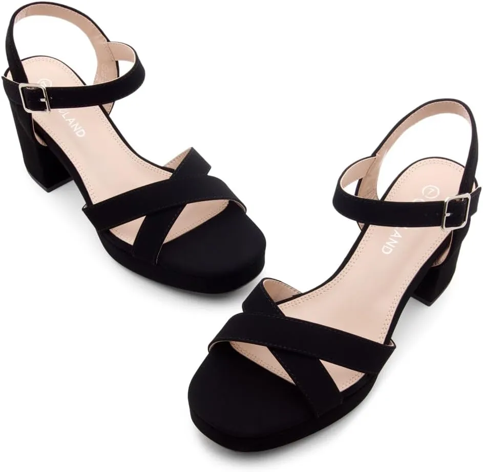 Shoe Land SL-Sabrina Women's Platform Heels, 3-Inch Chunky Block Heeled Sandals, Square Open Toe Ankle Strappy Dressy Heels for Prom, Wedding, Party, and Evening