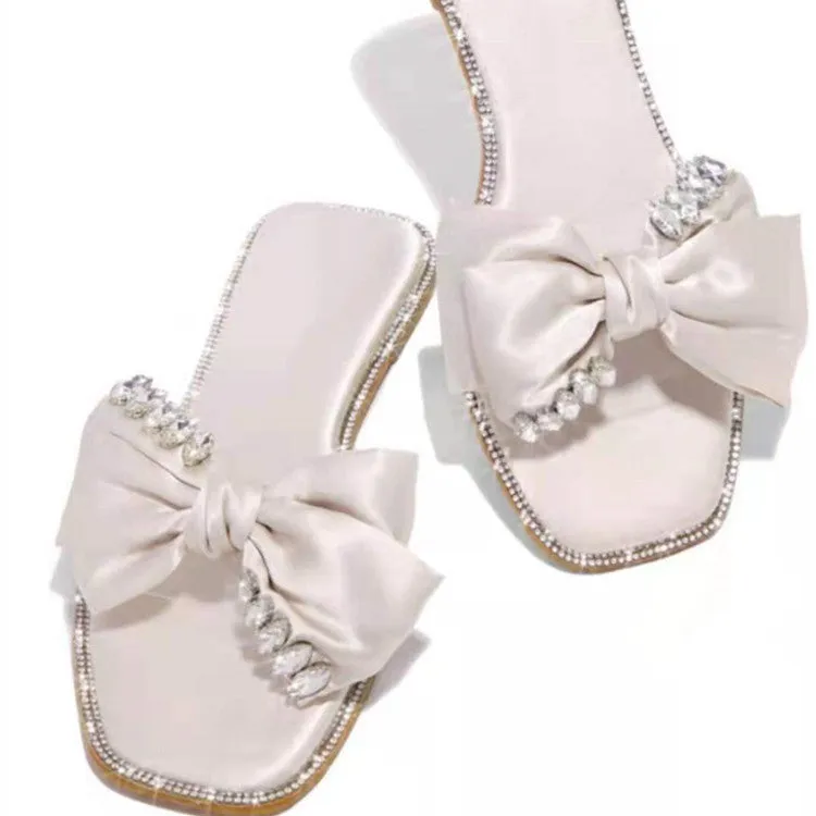 Slippers with Rhinestone Bow for Women