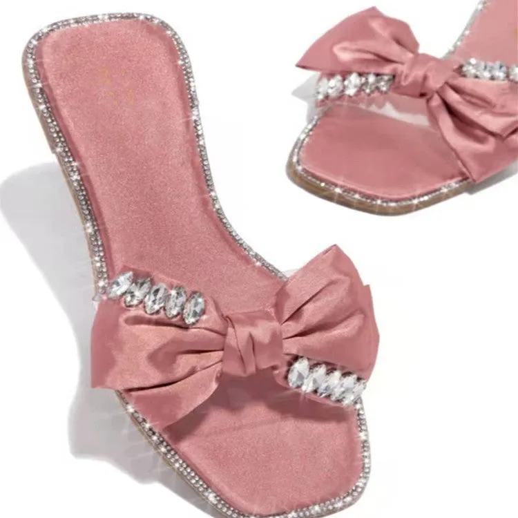 Slippers with Rhinestone Bow for Women
