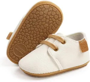 SOFMUO Baby Boys Girls Lace Up Leather Sneakers Soft Rubber Sole Infant Moccasins Newborn Oxford Loafers Anti-Slip Toddler Wedding Uniform Dress Shoes