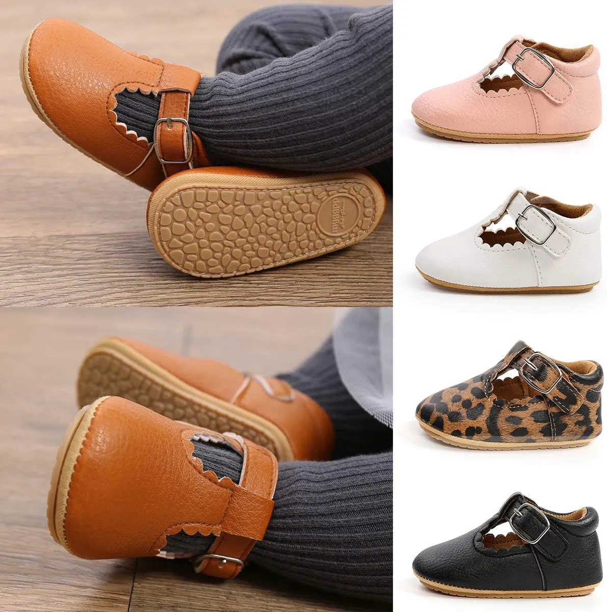 SOFMUO Baby Boys Girls Lace Up Leather Sneakers Soft Rubber Sole Infant Moccasins Newborn Oxford Loafers Anti-Slip Toddler Wedding Uniform Dress Shoes