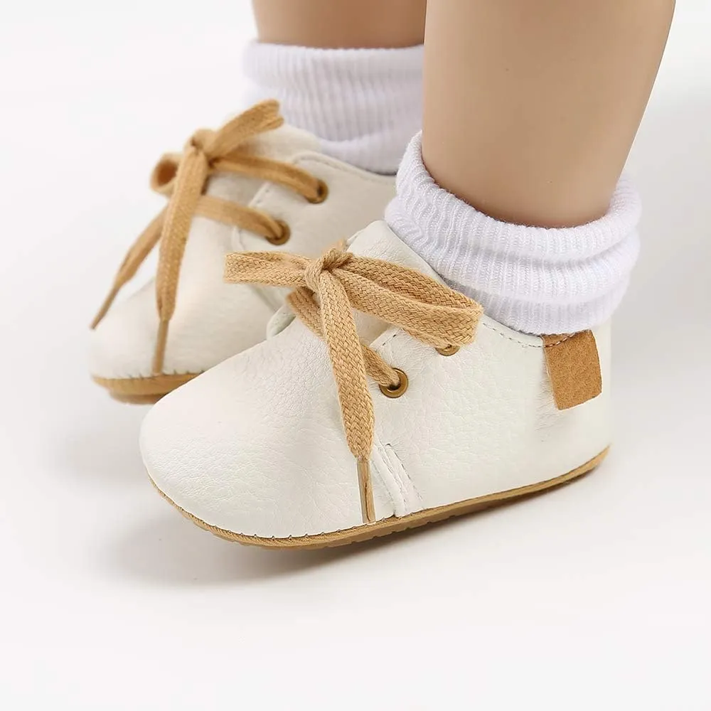 SOFMUO Baby Boys Girls Lace Up Leather Sneakers Soft Rubber Sole Infant Moccasins Newborn Oxford Loafers Anti-Slip Toddler Wedding Uniform Dress Shoes