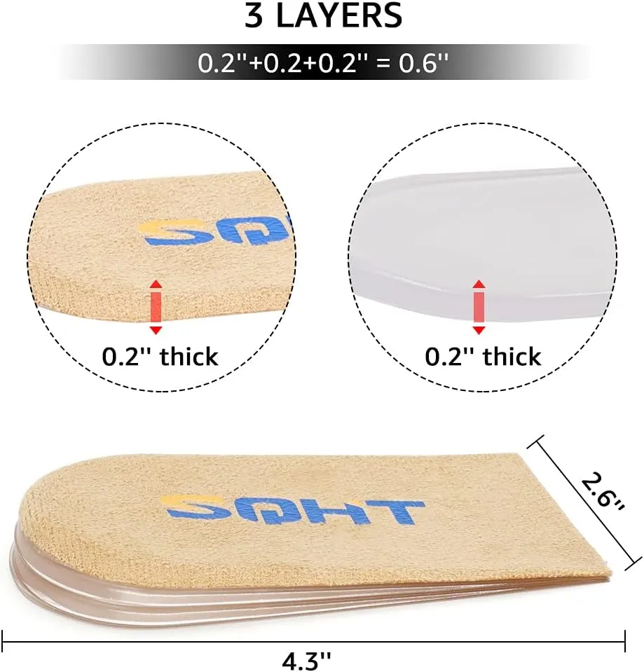 SQHT Adjustable Orthopedic Heel Lift Inserts - Height Increase Insoles for Leg Length Discrepancies and Achilles Tendonitis, Heel Cushion Lifts for Men and Women (BeigeLarge-Women's 10-13|Men's 9-14)