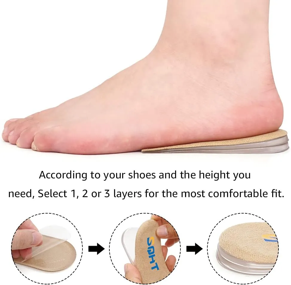 SQHT Adjustable Orthopedic Heel Lift Inserts - Height Increase Insoles for Leg Length Discrepancies and Achilles Tendonitis, Heel Cushion Lifts for Men and Women (BeigeLarge-Women's 10-13|Men's 9-14)