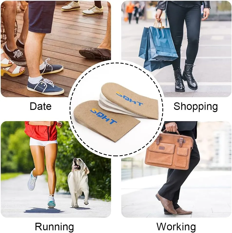 SQHT Adjustable Orthopedic Heel Lift Inserts - Height Increase Insoles for Leg Length Discrepancies and Achilles Tendonitis, Heel Cushion Lifts for Men and Women (BeigeLarge-Women's 10-13|Men's 9-14)