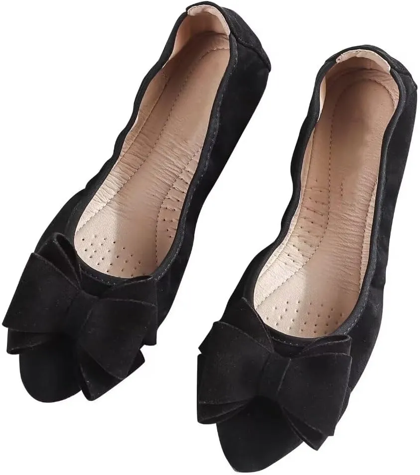 Stunner Womens Foldable Pointed Toe Ballet Flats Rhinestone Loafers Fashion Flats