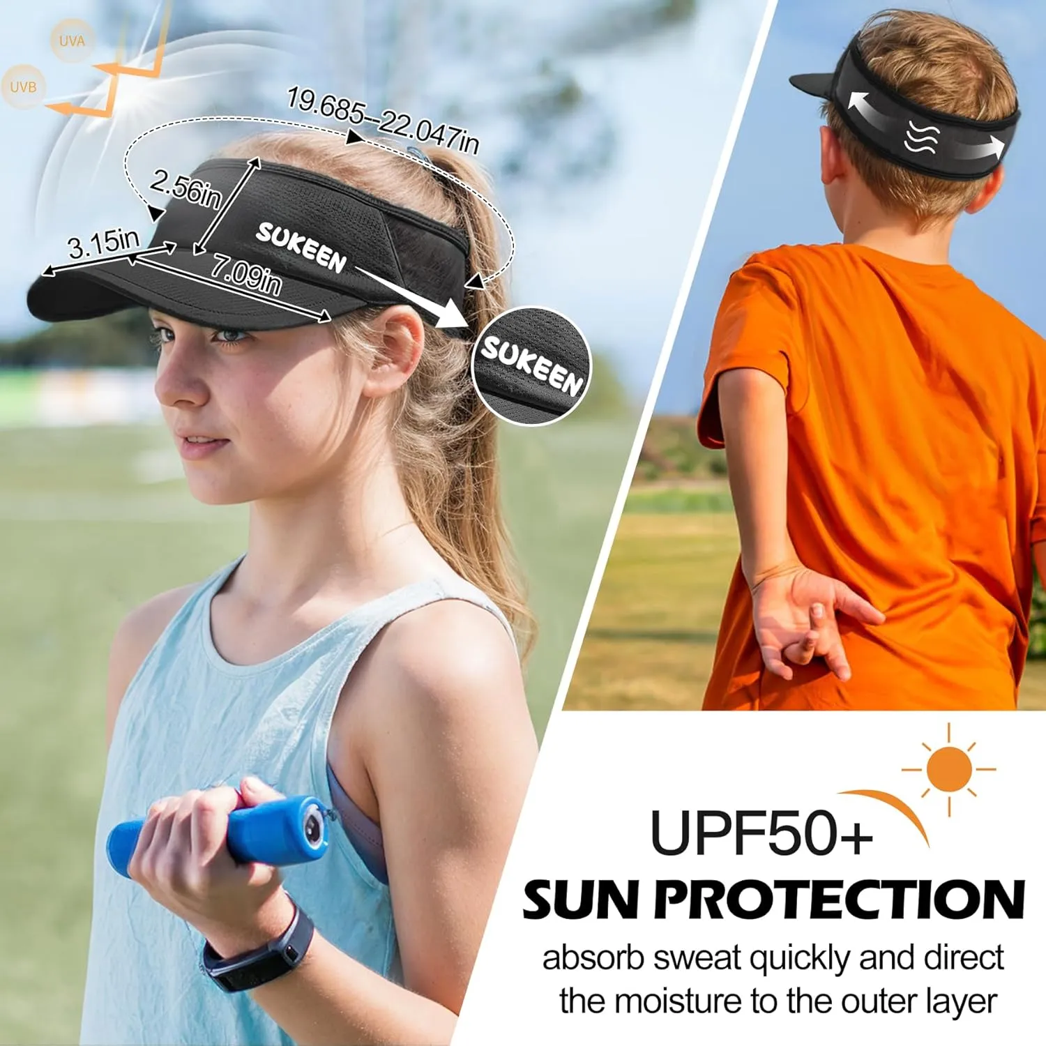 Sukeen Kids Sun Visor Hats for Girls Boys,Lightweight Sports Hat UPF50  Sun Hat Cooling Headwear Visor for Running Outdoors