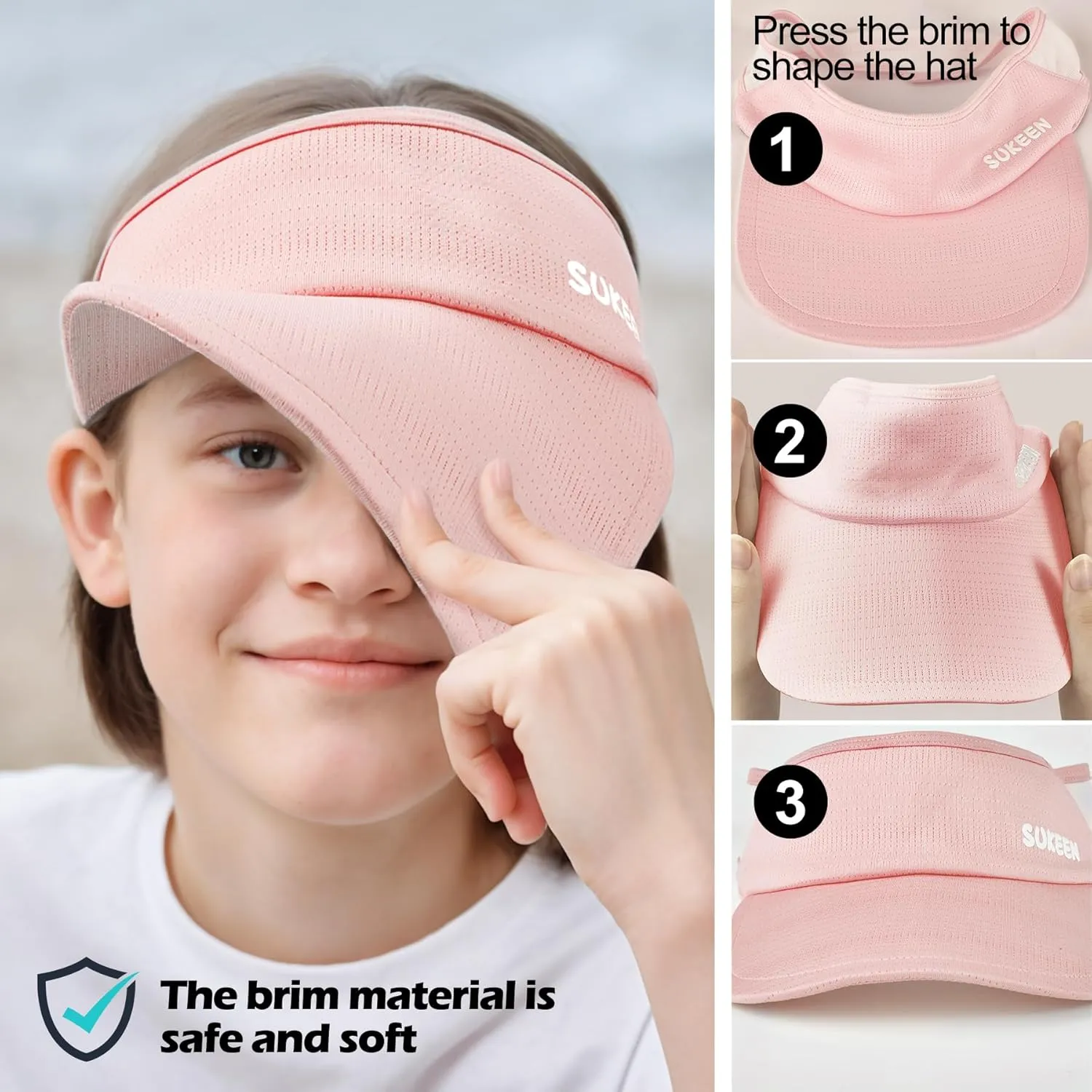 Sukeen Kids Sun Visor Hats for Girls Boys,Lightweight Sports Hat UPF50  Sun Hat Cooling Headwear Visor for Running Outdoors