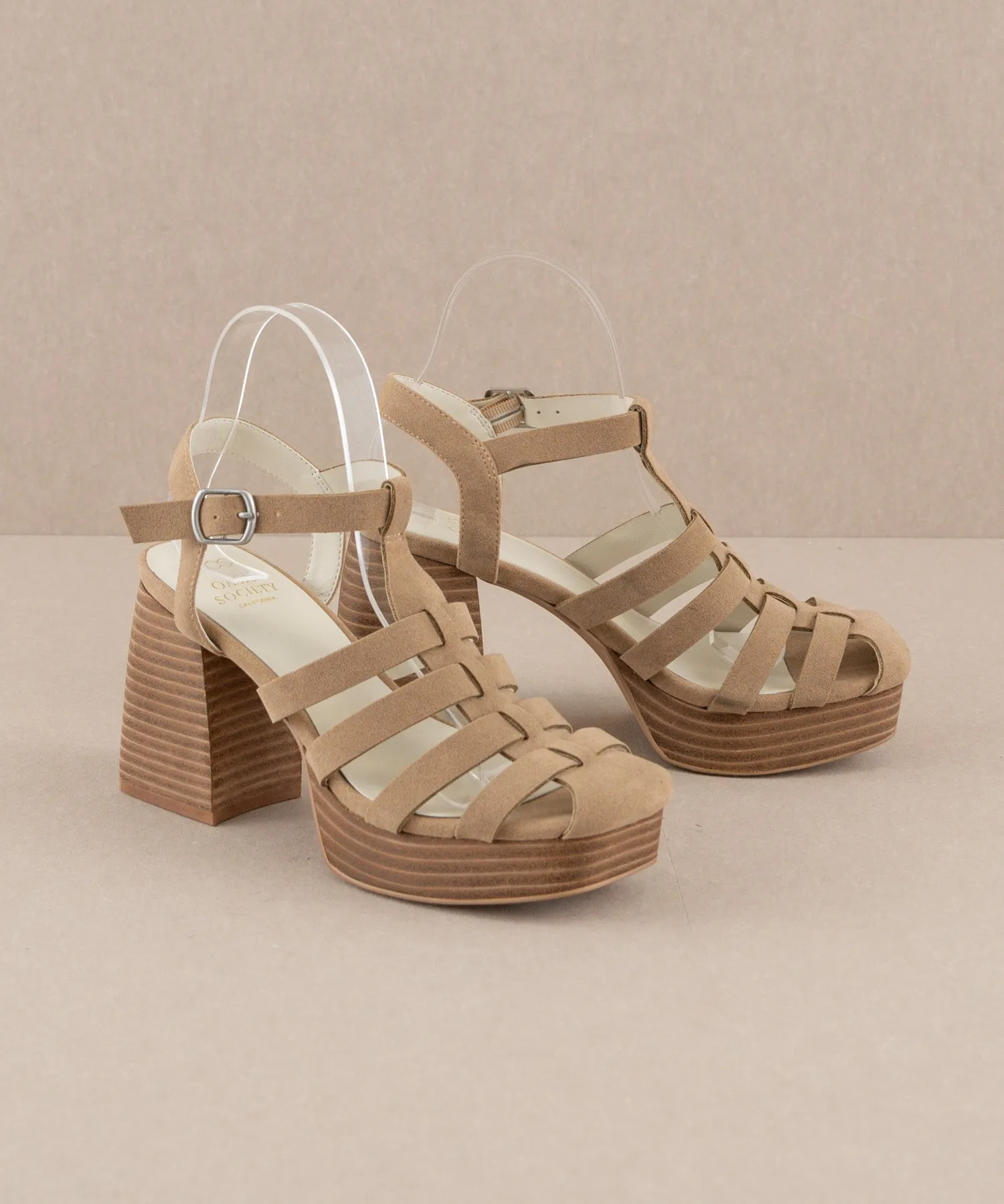 The Hailee | Khaki Gladiator Cage Platform Heels