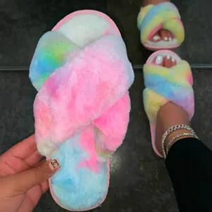 Tie-dye Colored Fluffy Plush Slippers