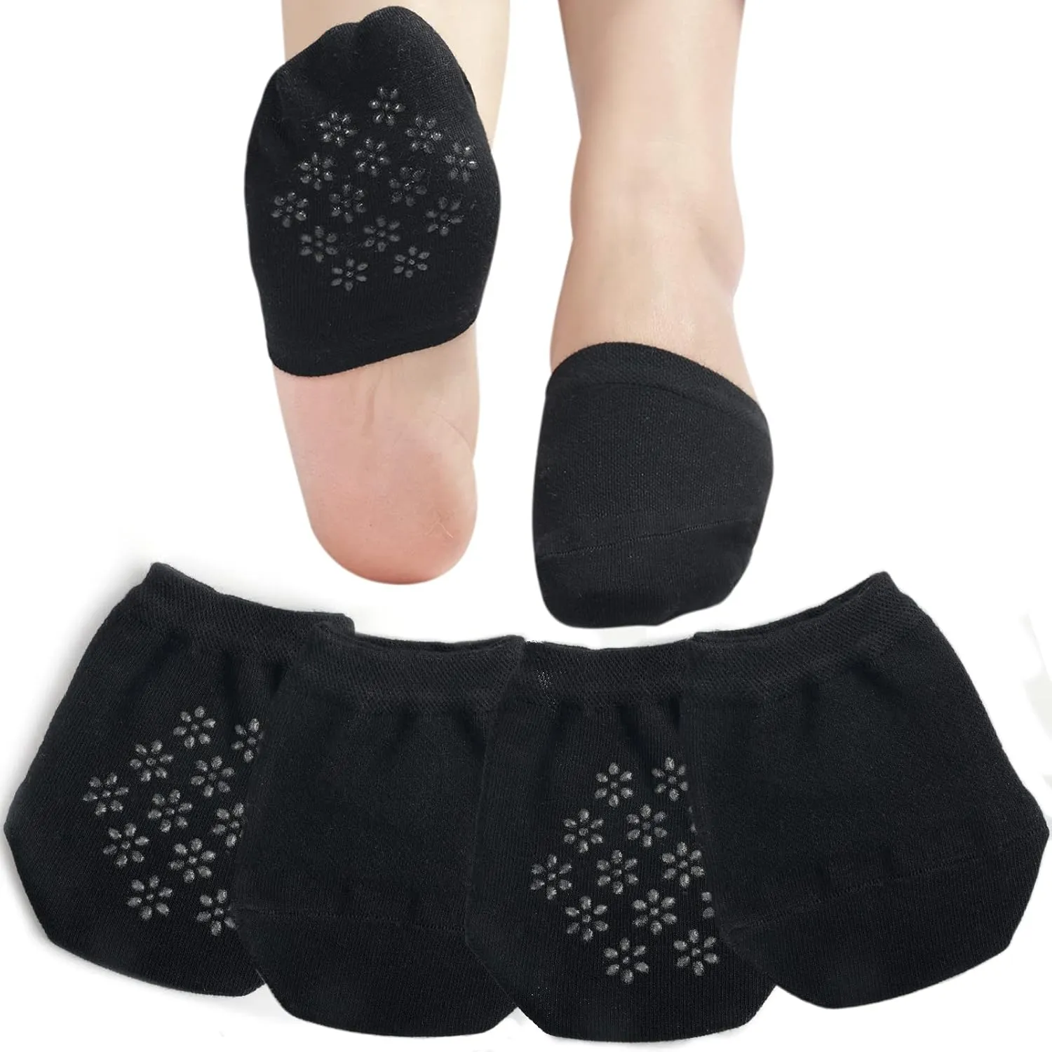 Toe Toppers No Show Liner Half Socks for Women Seamless Grip Non Slip Hidden Toe Covers for Mules 4/8 Pairs