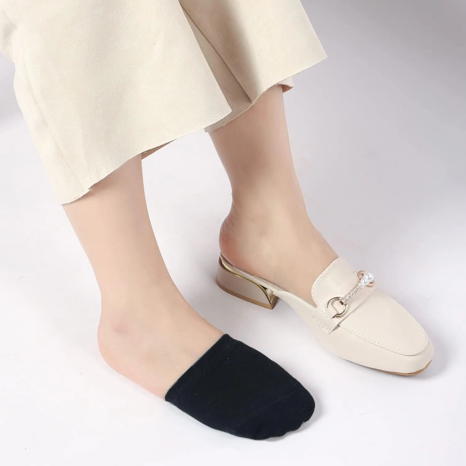 Toe Toppers No Show Liner Half Socks for Women Seamless Grip Non Slip Hidden Toe Covers for Mules 4/8 Pairs