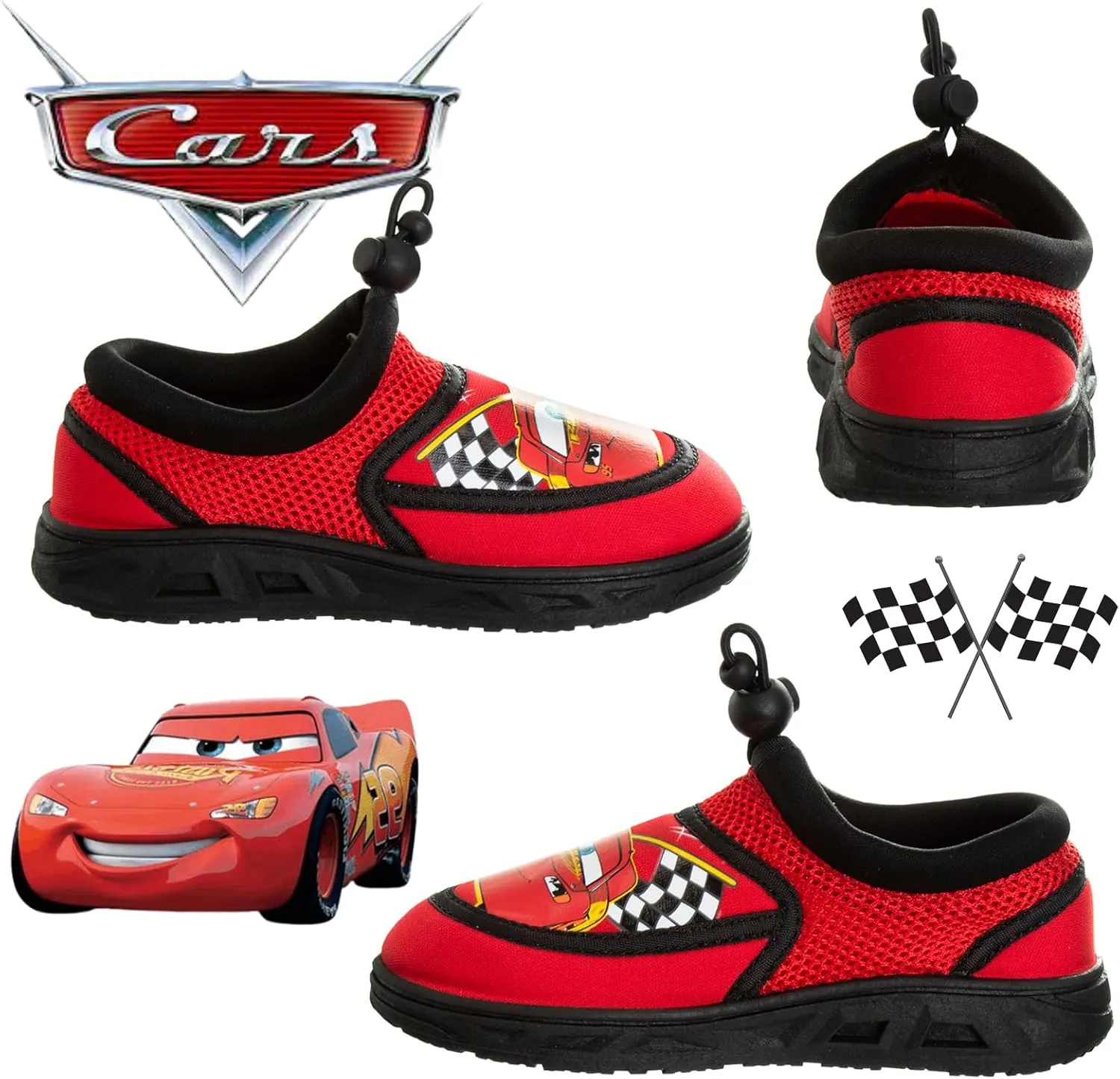 Toy Story Cars Boys Water Shoes Kids Sandals - Lightning McQueen Woody Buzz Lightyear Pool Aqua Socks Bungee Waterproof Quick Dry (Toddler-Little Kid)