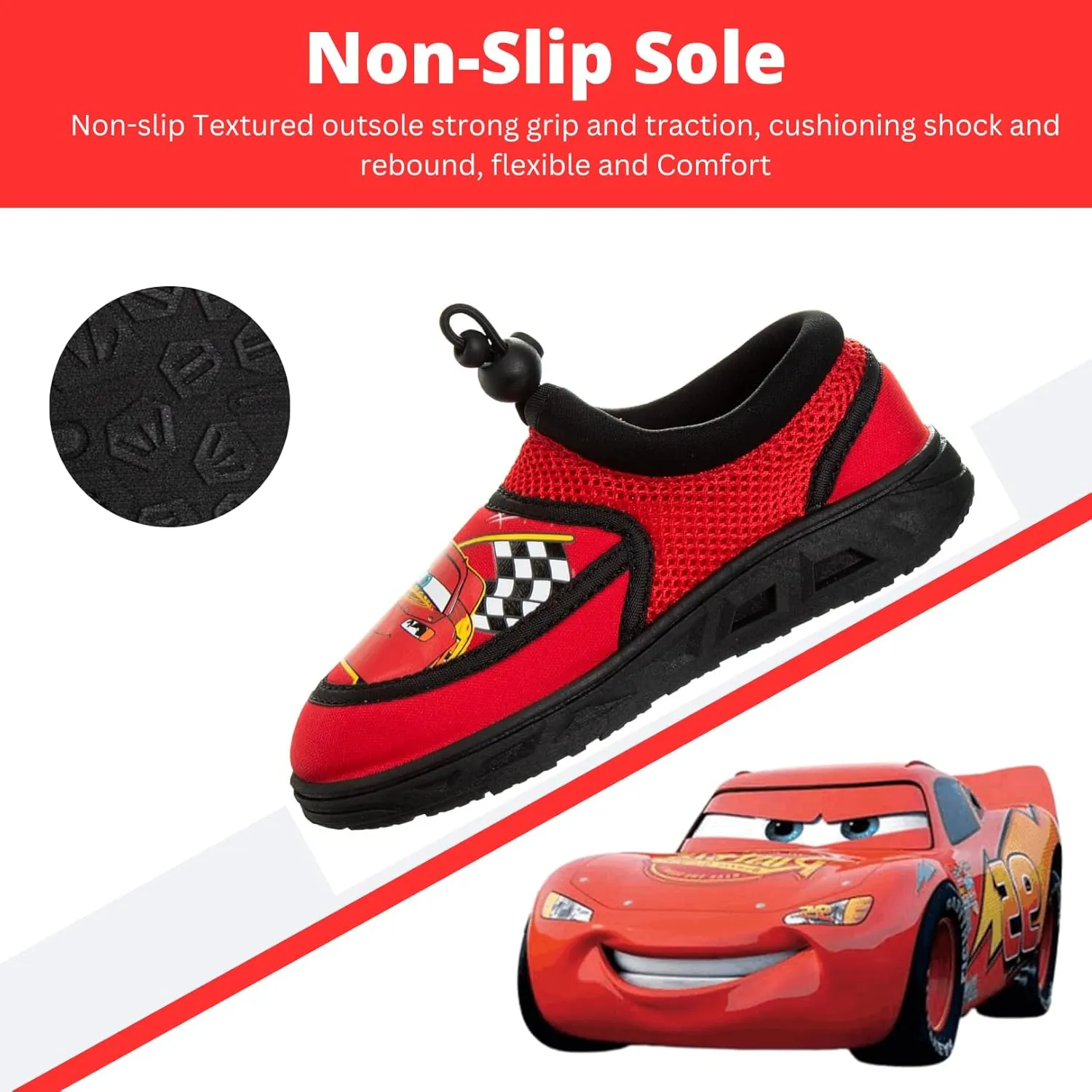 Toy Story Cars Boys Water Shoes Kids Sandals - Lightning McQueen Woody Buzz Lightyear Pool Aqua Socks Bungee Waterproof Quick Dry (Toddler-Little Kid)