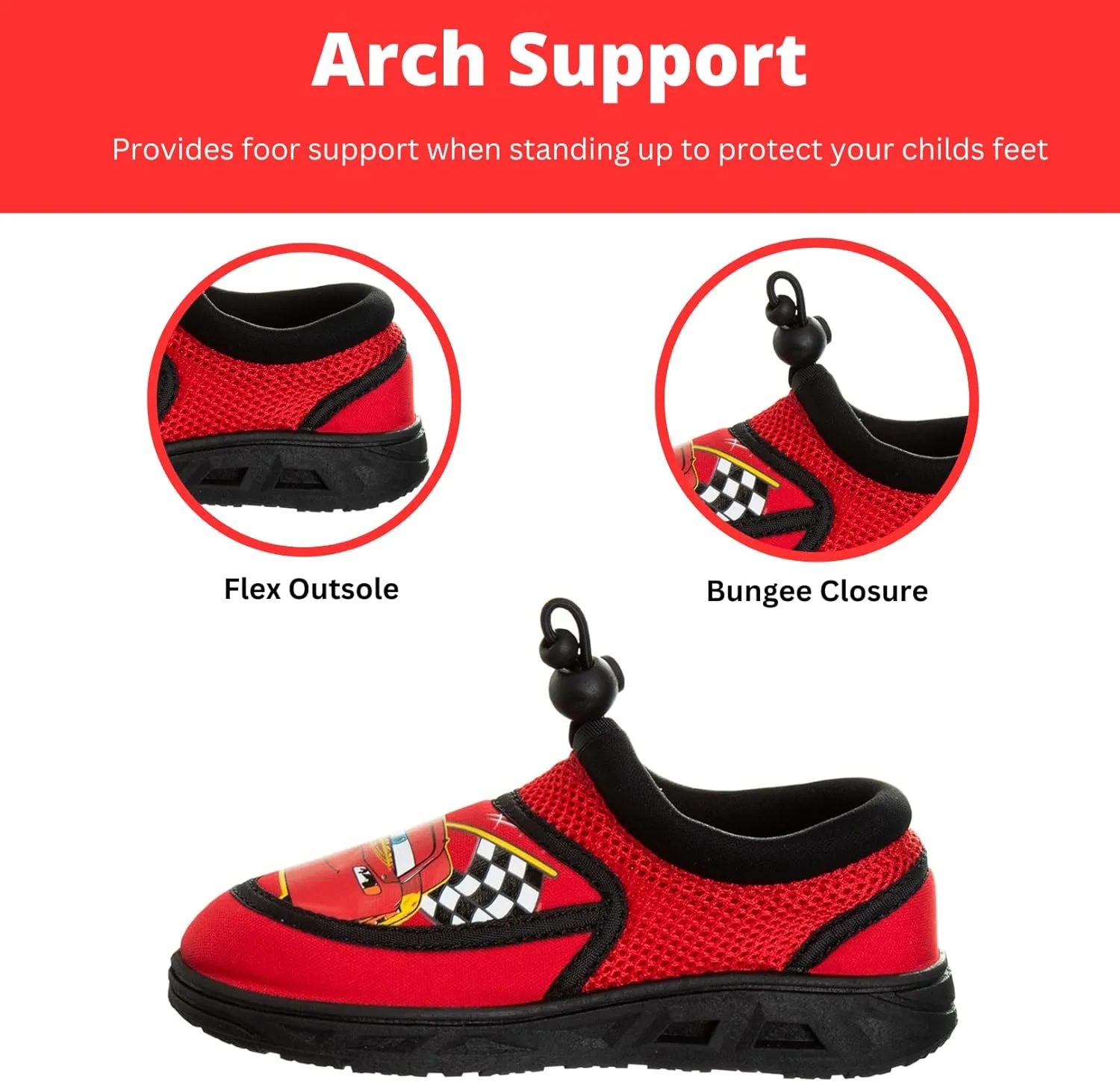 Toy Story Cars Boys Water Shoes Kids Sandals - Lightning McQueen Woody Buzz Lightyear Pool Aqua Socks Bungee Waterproof Quick Dry (Toddler-Little Kid)