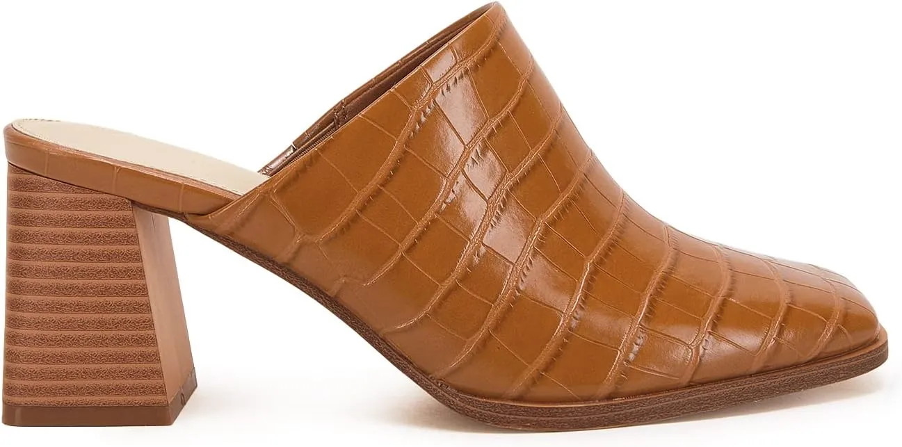 Trish Lucia Womens Chunky Stacked Heel Mules Closed Square Toe Heeled Slip on Clogs Casual Backless Loafers Shoes