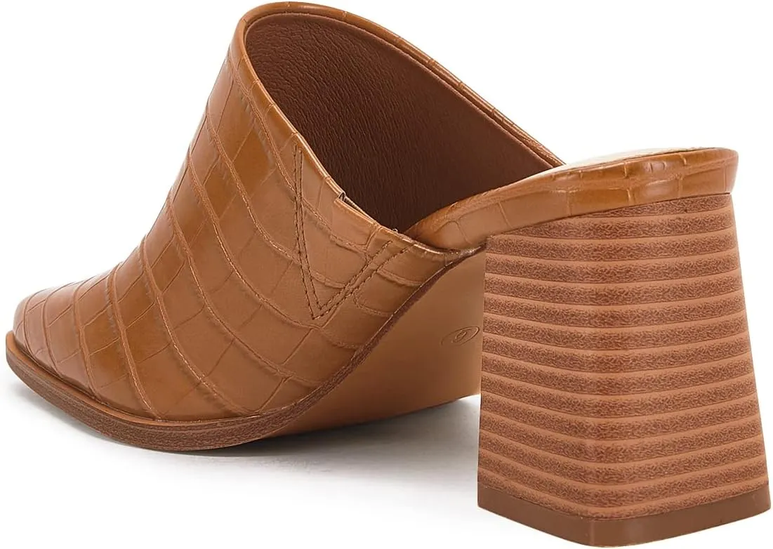Trish Lucia Womens Chunky Stacked Heel Mules Closed Square Toe Heeled Slip on Clogs Casual Backless Loafers Shoes