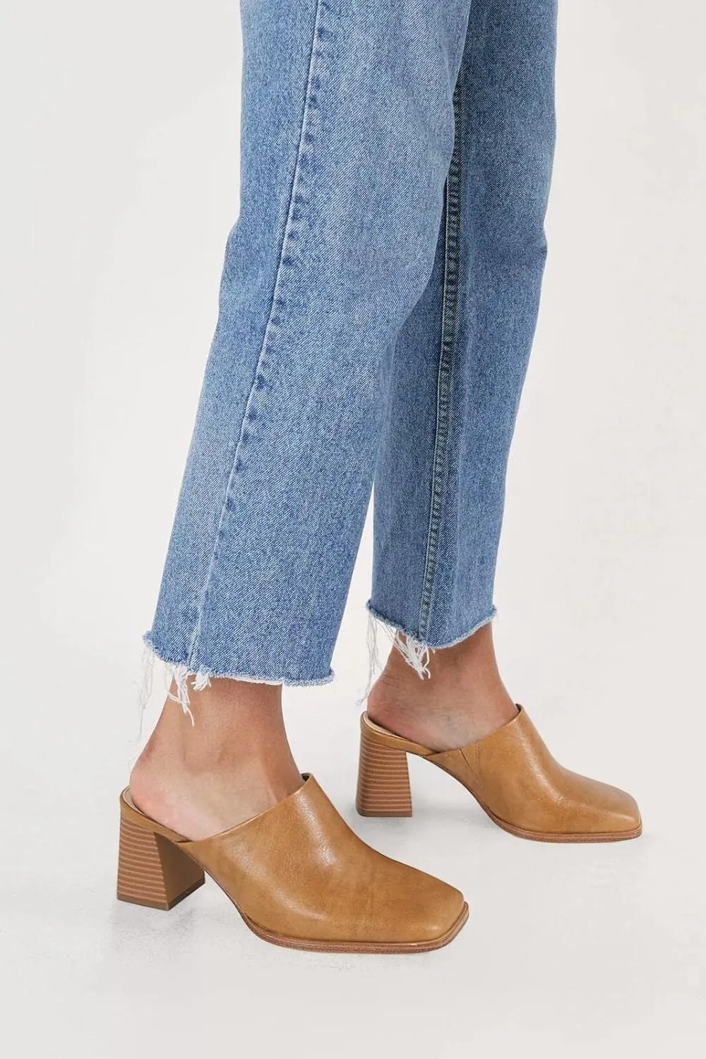 Trish Lucia Womens Chunky Stacked Heel Mules Closed Square Toe Heeled Slip on Clogs Casual Backless Loafers Shoes