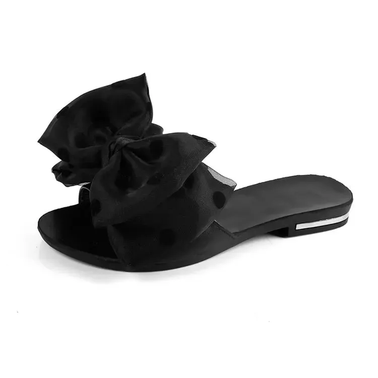 Women's Slipper Slides with Polka Dot Bow