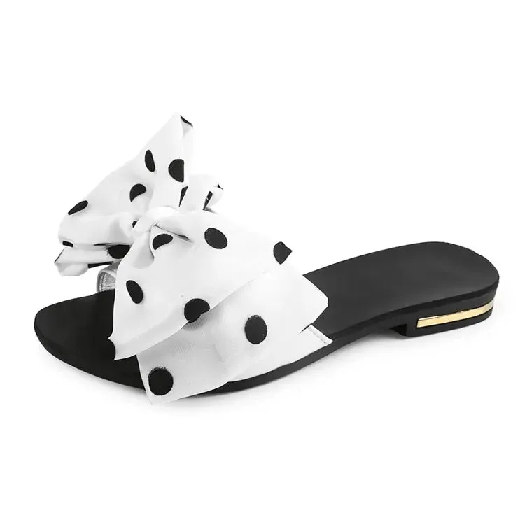 Women's Slipper Slides with Polka Dot Bow