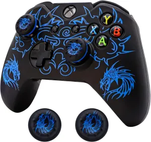 Xbox-One Controller Skin, BRHE Anti-Slip Silicone Cover Protector Case Accessories Set for Microsoft Xbox 1 Wireless/Wired Gamepad Joystick with 2 Thumb Grips Caps (Blue)